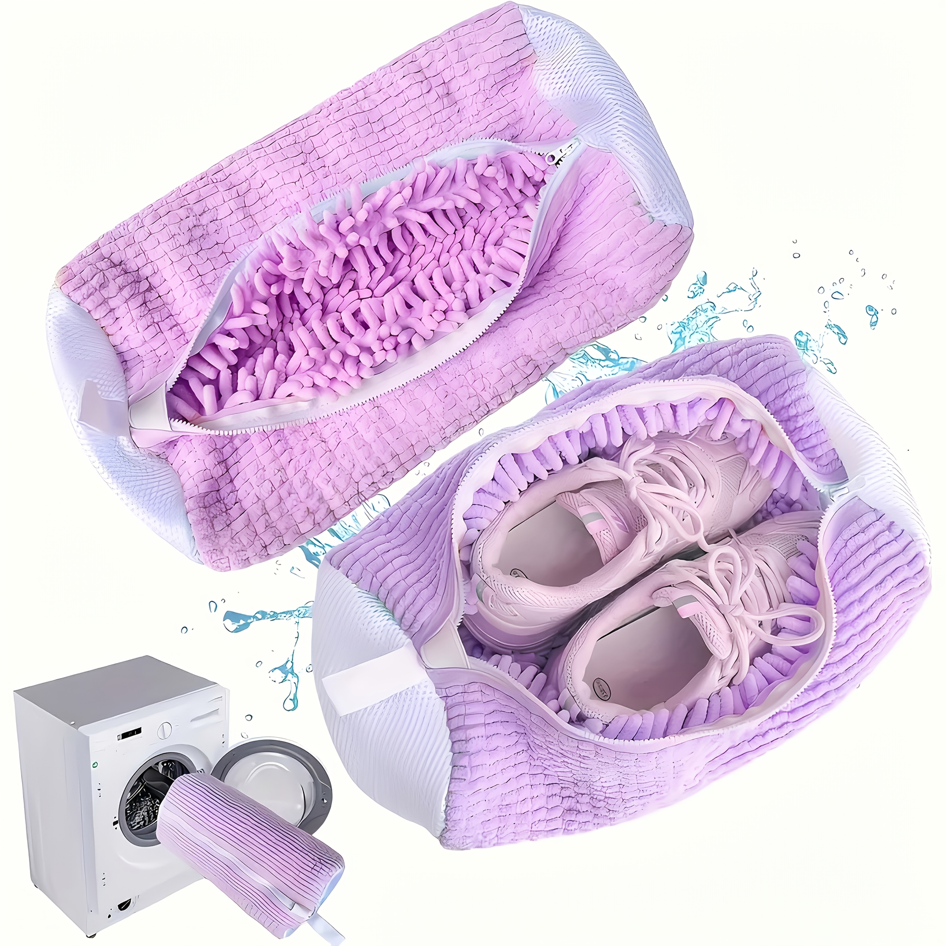 TEMU Shoe Washing Bag For Washing Machine, Fluffy Fiber Maintains 360° Cleaning, Durable Zipper Reusable Bag, Oval Protective Laundry Bag For