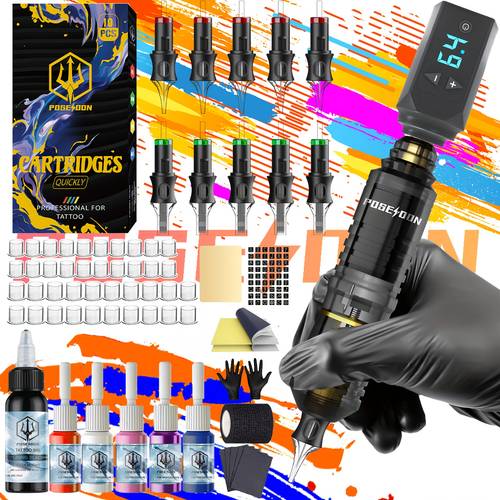 poseidon tattoo tools valentines day gift tattoo pen kit poseidon wireless tattoo tattoo gun kit with tattoo power supply and 10pcs tattoo cartridge needles complete tattoo kit 6 inks tattoo supplies for beginners