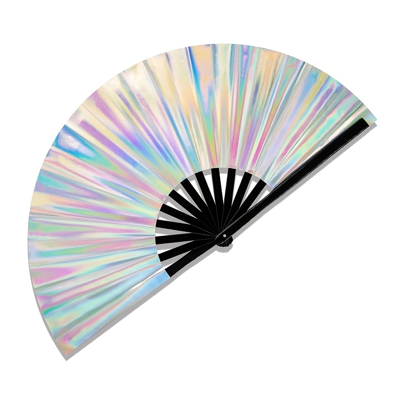 E-shop 13-Zoll Großer Glitzer Holografischer Rave Handfächer, Faltbarer Rave Festival Edm Klackfächer, Tai Chi Fächer Chinesischer Faltfächer
