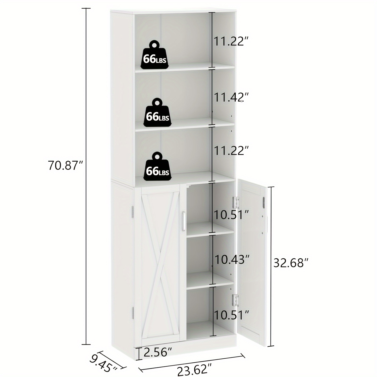 

6-tier Industrial Bookshelf With Doors, 70" Tall Farmhouse Bookcase, Adjustable Shelves, Floor-standing Display Unit For Home Office And Living Room