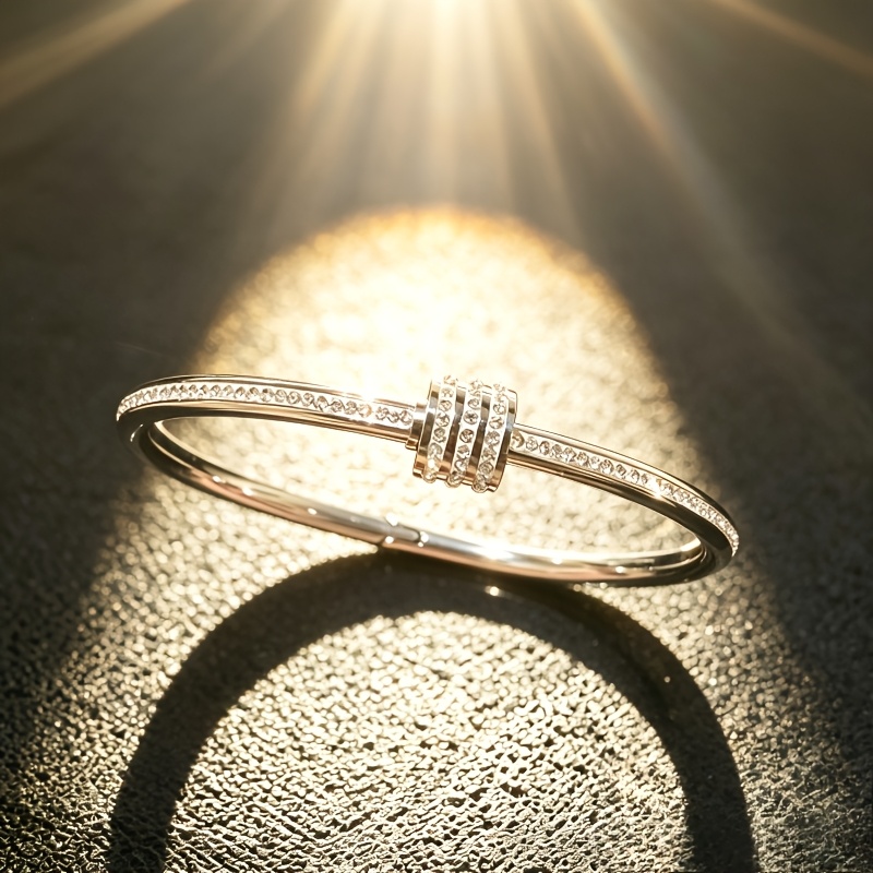 3 Stackable Stainless Steel Bangles Set with Crystals