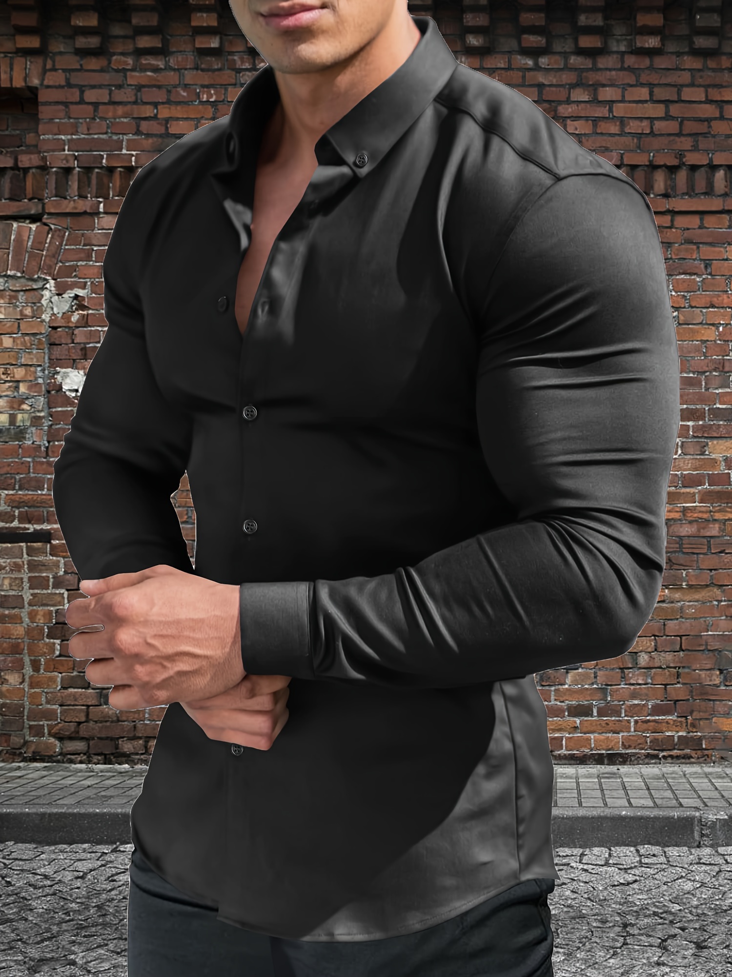 mens muscle fit stretch dress shirt 4 way stretch - Temu