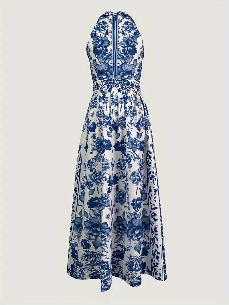 womens a line loose fit sleeveless maxi dress with floral print lapel collar and split joint design spring summer and vacation casual wear cute dress Product details 4