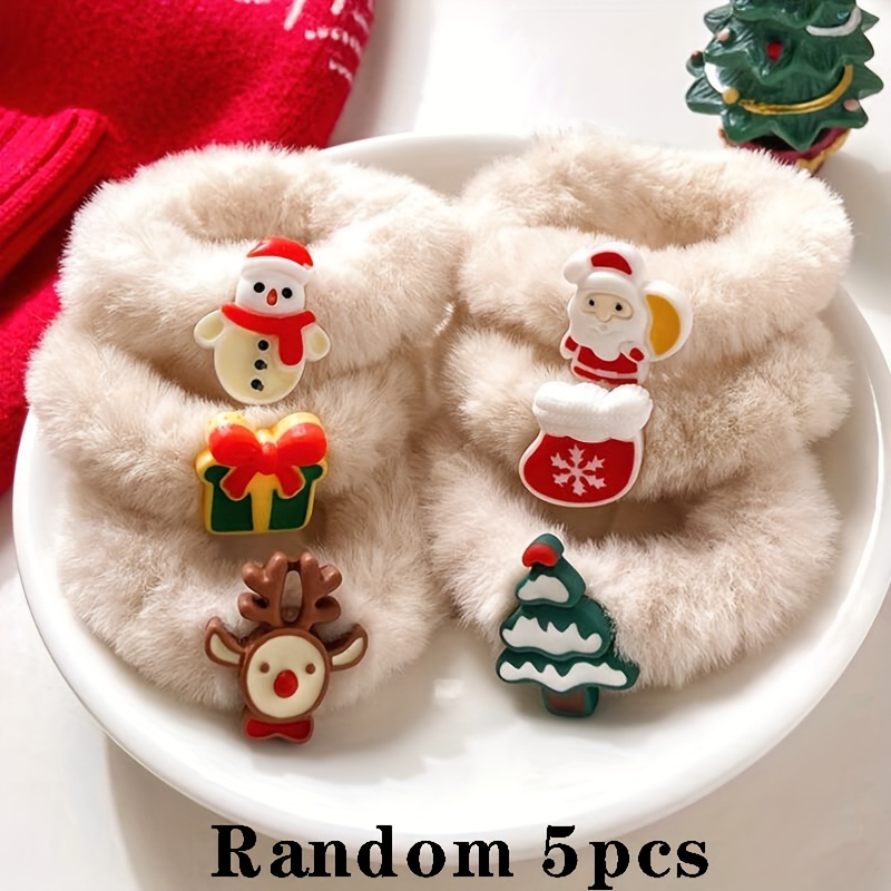 TEMU Random 5pcs Autumn/winter Plush Reindeer Antler Christmas Hair Ties, Cute Girly Hair Bands, Hair Accessories