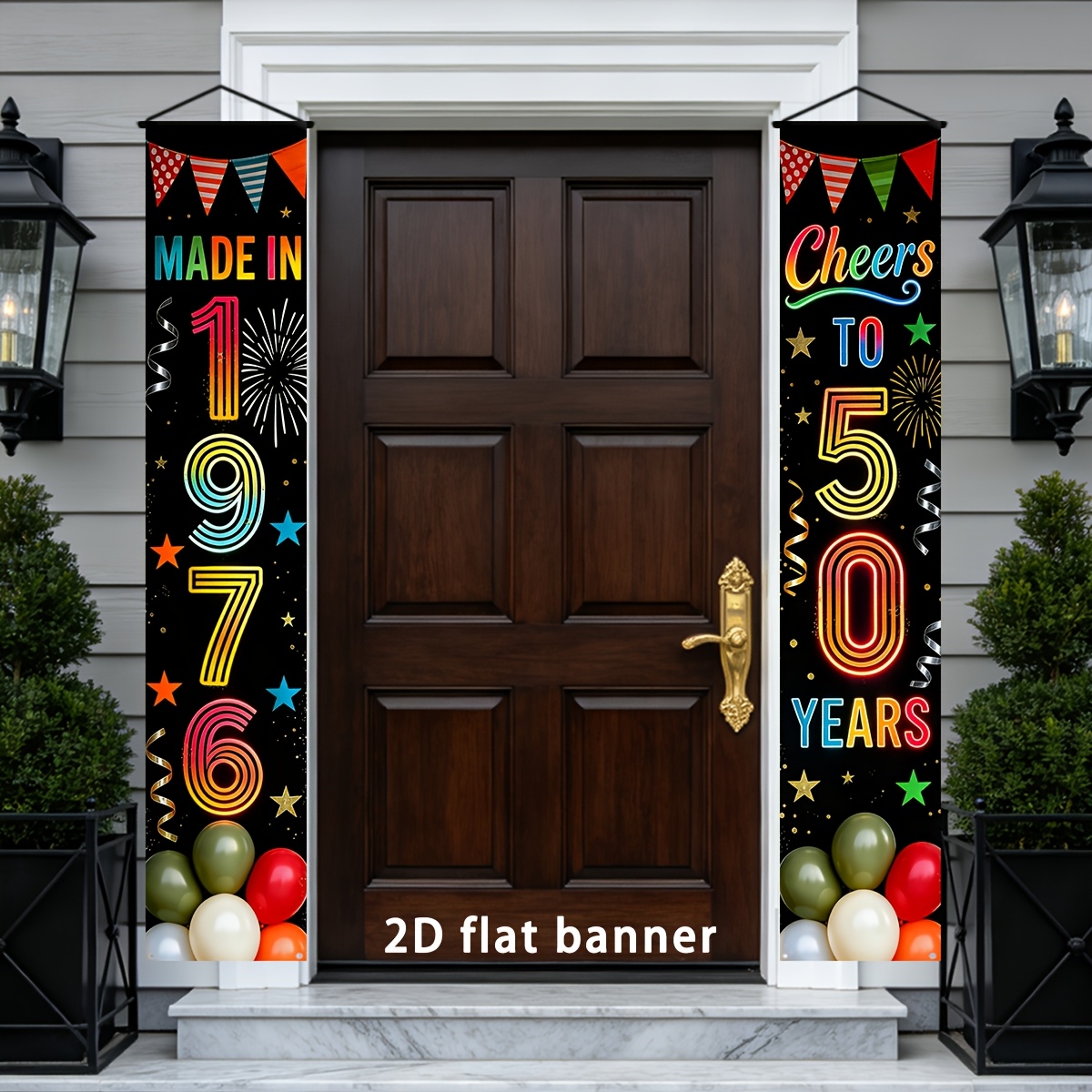 TEMU 2d Flat, 2d Door Banner, 2pcs 50th Birthday Banner Suitable For 1976 Birth Year Decorations - Neon "made In 1976" & "cheers To 50 Years" Hanging