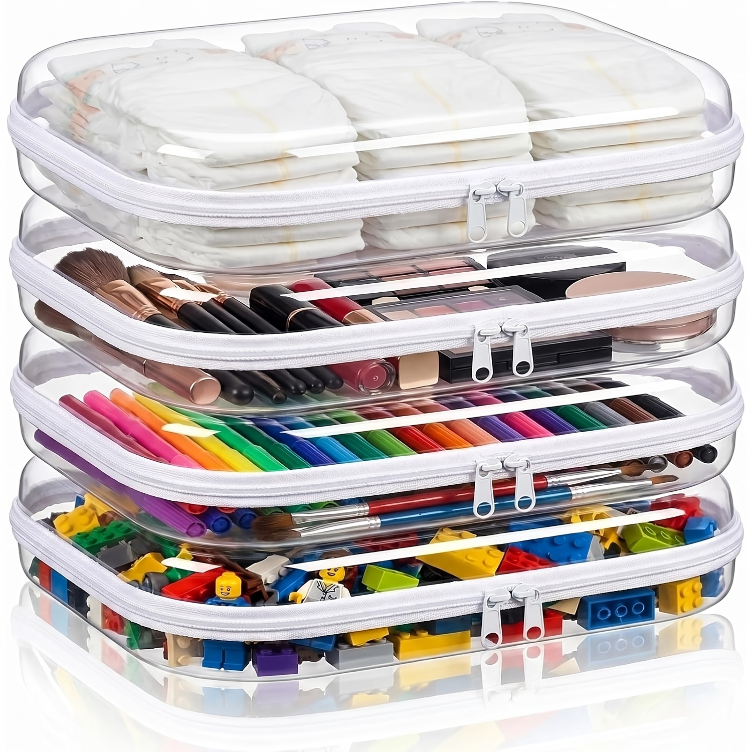 TEMU 4pcs Set Of Transparent Hard Shell Zipper Storage Bags, Organizer Bags, Travel Toiletry Bags, Makeup Bags, Craft Storage Bags, Pencil Cases