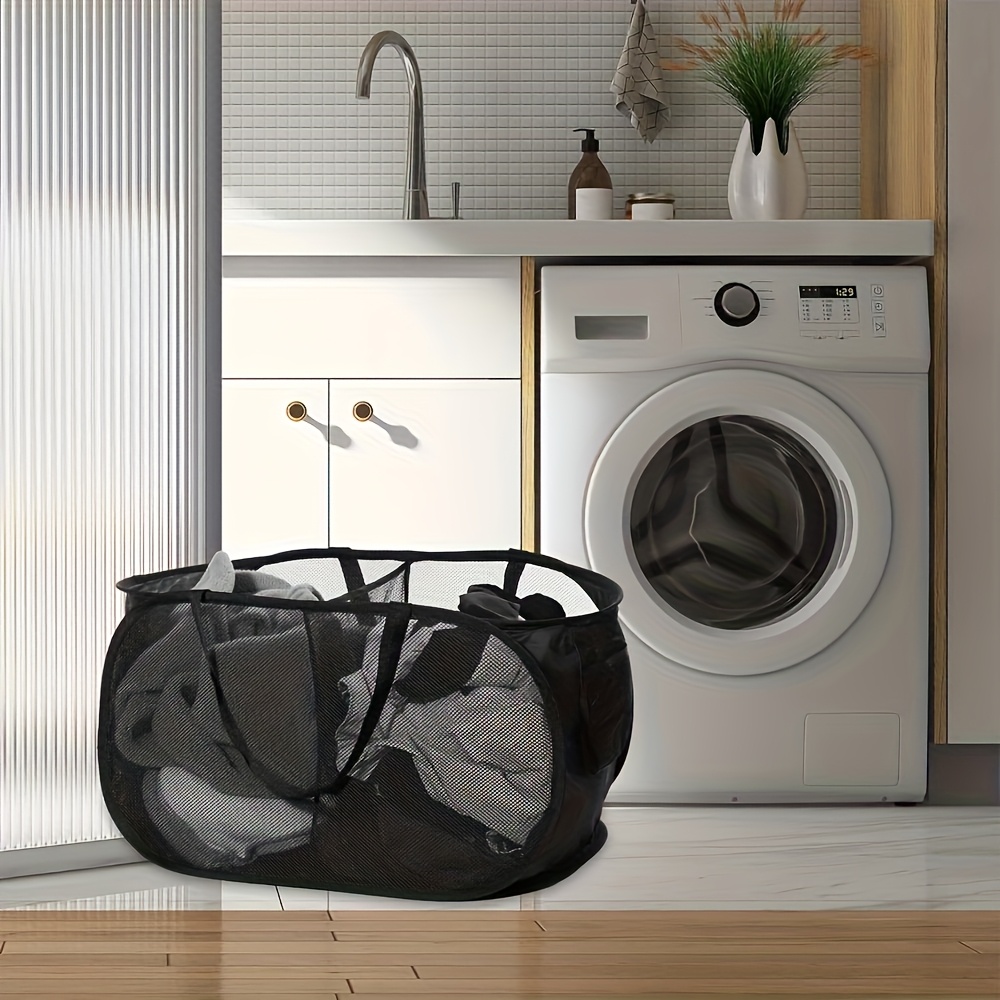2-Compartment Collapsible Laundry Basket with Handles - Durable Mesh Foldable Hamper for Dorm, Bedroom &amp; Travel, Space-Saving Organizer (Grey/Black), Hampers for Laundry, Contemporary Design, Visible Contents Design, Laundry Baskets