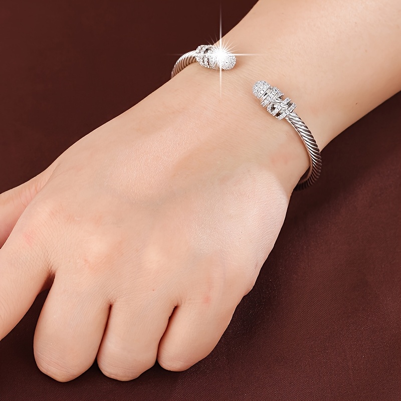 Copper Bangle with CZ Spiral Line Women's Daily Jewelry