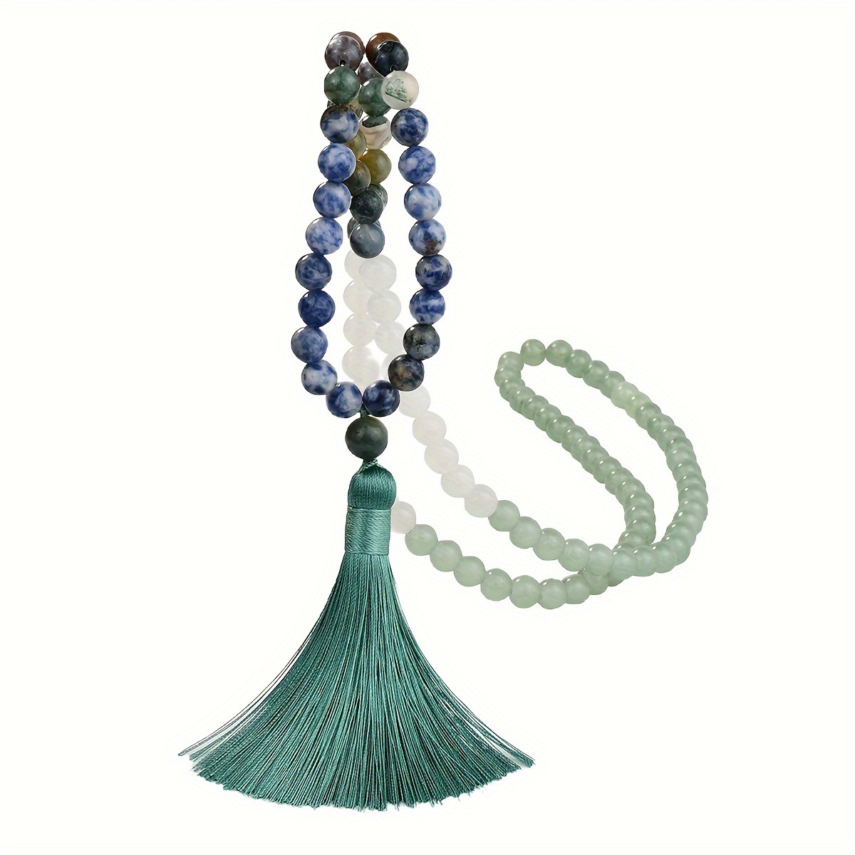TEMU Collana vintage boho con pietre e perline, lunga catena con ciondolo a nappa, per donna, per il festival.