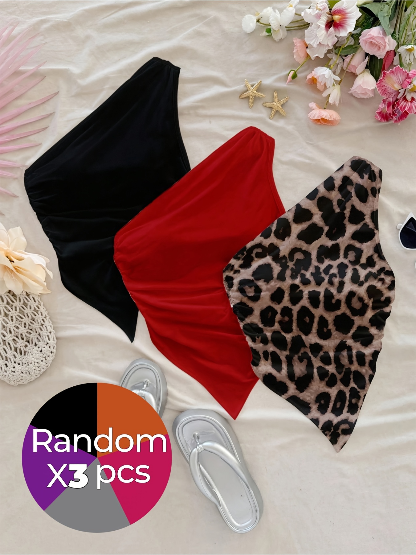 3pcs camisetas sin   deportivas casuales para mujer de color aleatorio