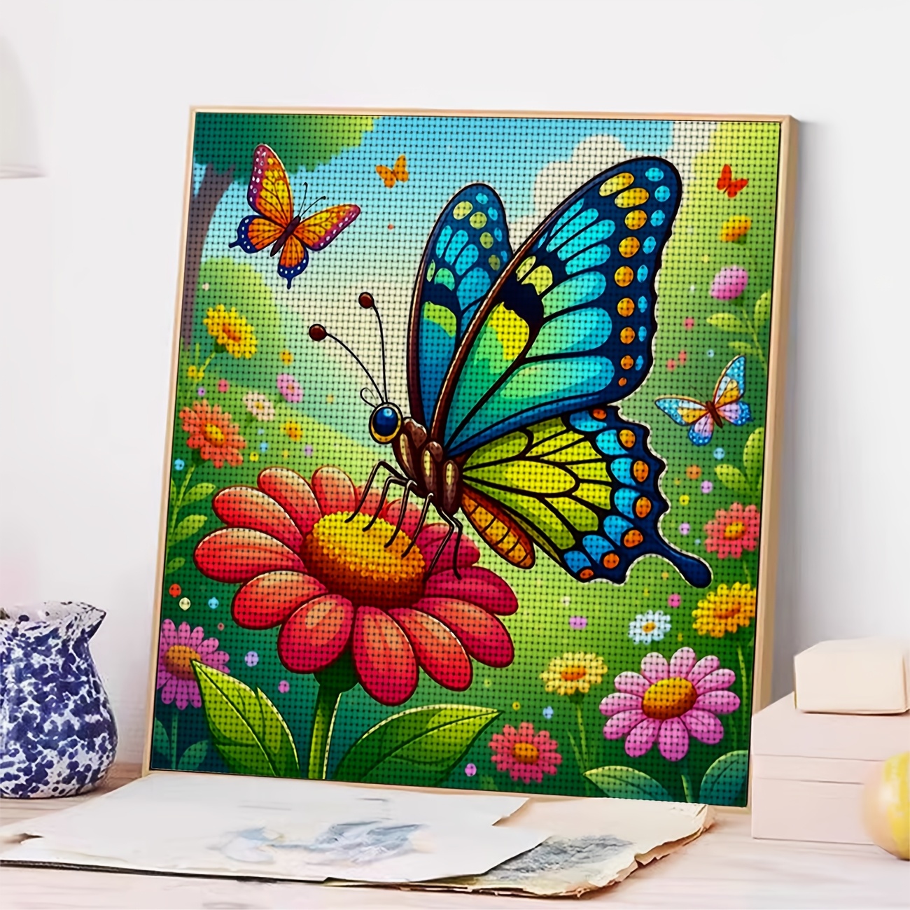 DIY Cross-stitch Printed Kit, Unframed, Colorful Butterfly Pattern