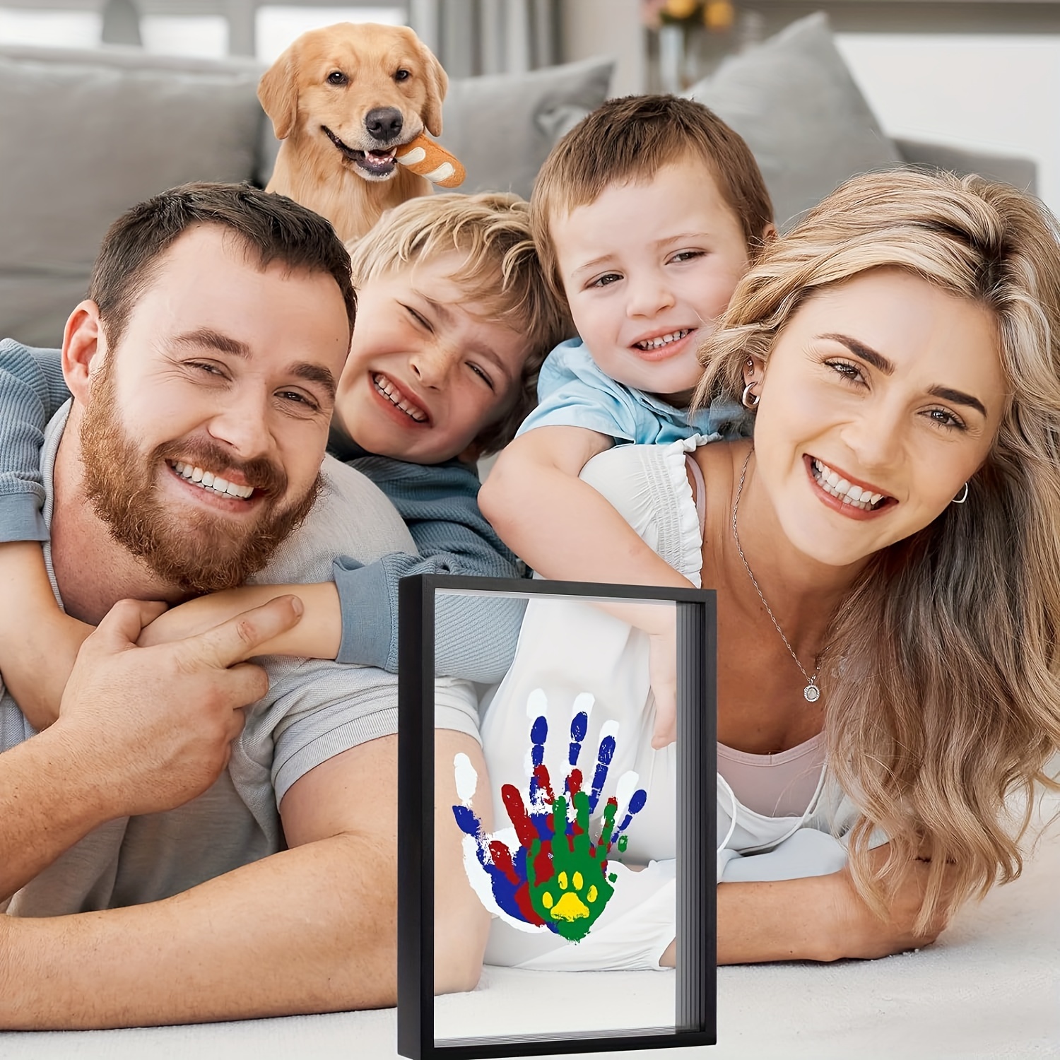 

1pc Family Handprint Frame Kit, Black Frame Includes 4 Handprint Slots And 6-color Paint Set, Classic Style Display Memorable Keepsake For Home Decor