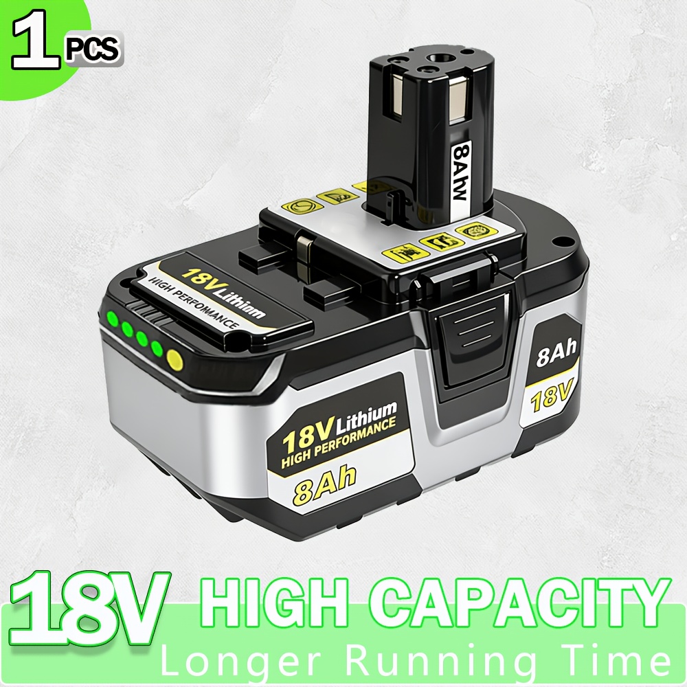 TEMU Batterie de remplacement 8.0Ah 18V pour Ryobi, compatible avec les modèles P108, , , P104, P105, P107, P109, P122, PBP005 et RB18L50 pour outils