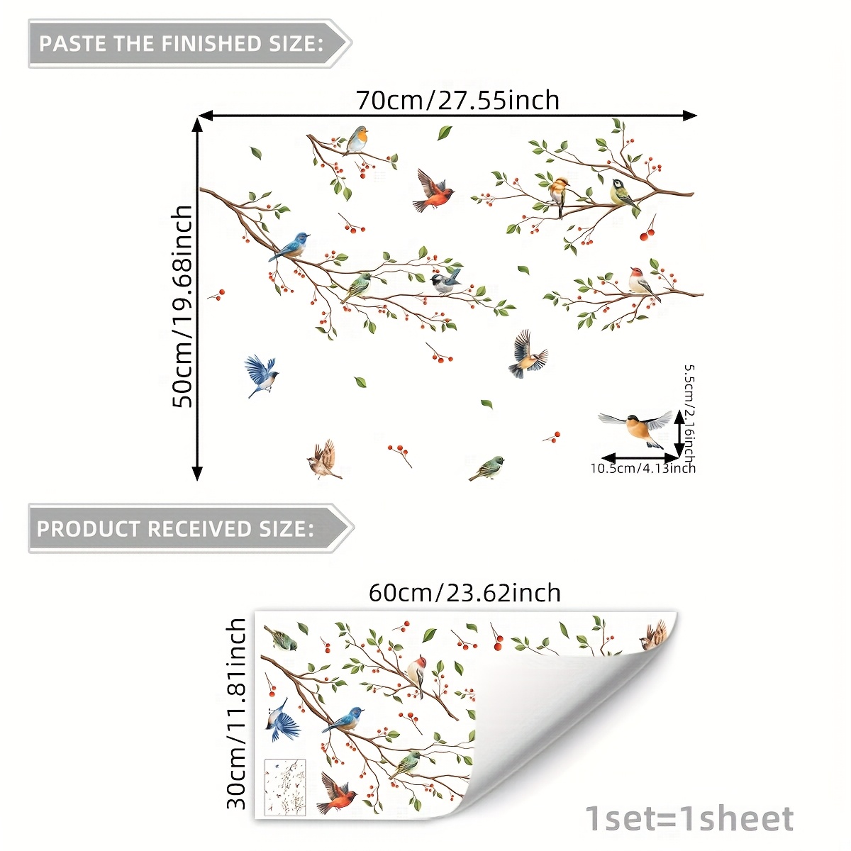 1pc Branch Bird Double-sided Static Glass Sticker Window Glass Decoration Sticker D16052-yj