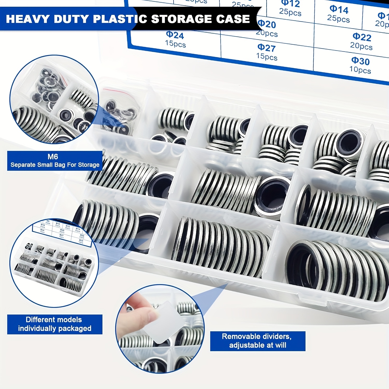 245pcs Self- Bonded Washers Gasket Assortment Kit For Plumbing, Automotive, Mechanical, Electrical, Cylinder Repairs Includes Sizes Of M6-m30