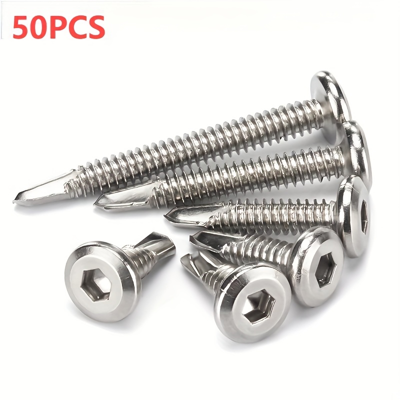 50pcs Hexagon Drill Screws, Size: M5.5*16/25/35/45mm, High- Self-tapping, Fasteners For Metal Sheets, Suitable For Metal, Furniture And Diy Projects, Stainless Steel Fasteners