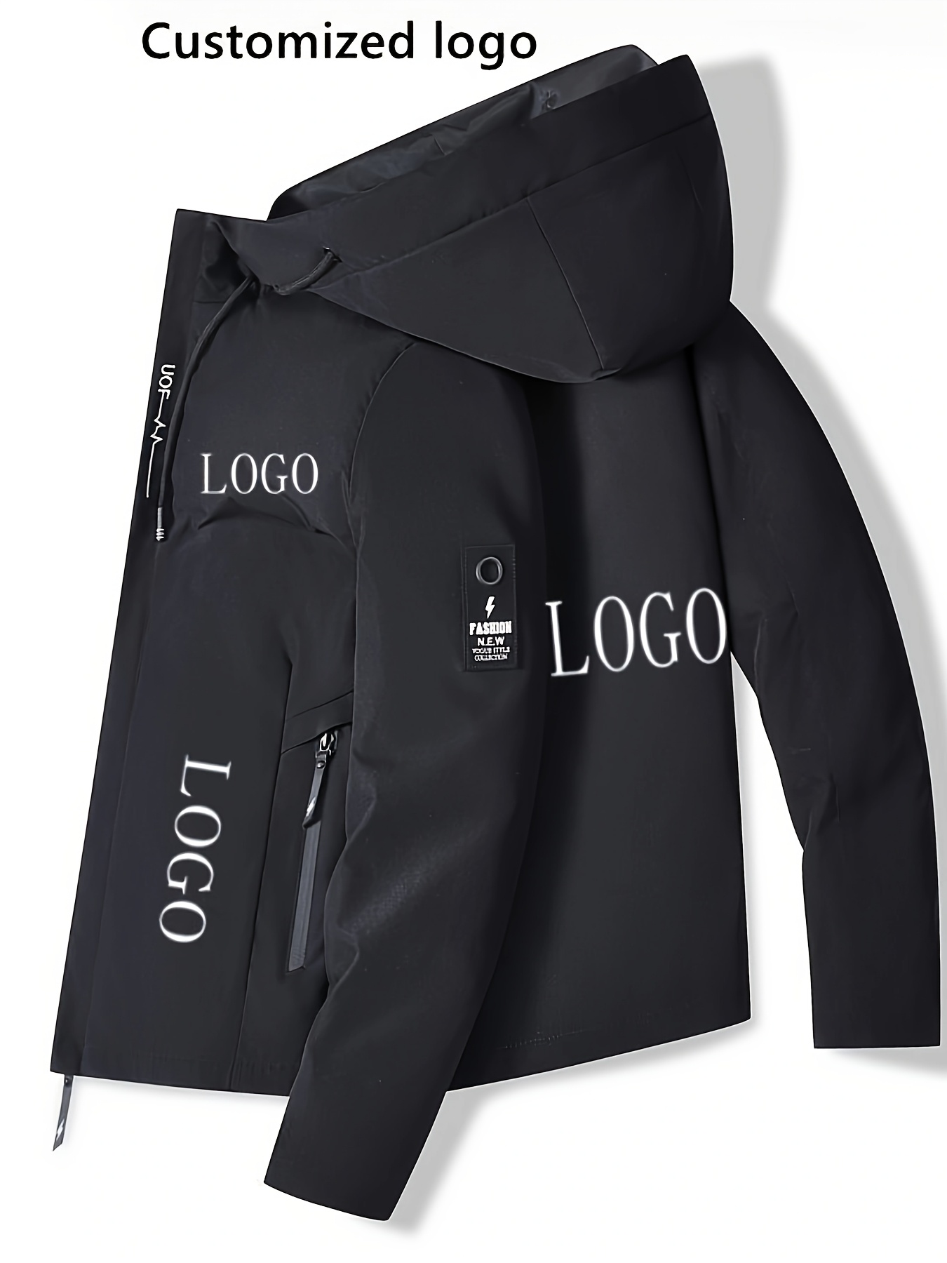 mens custom logo hooded jacket personalized branding zipper Temu