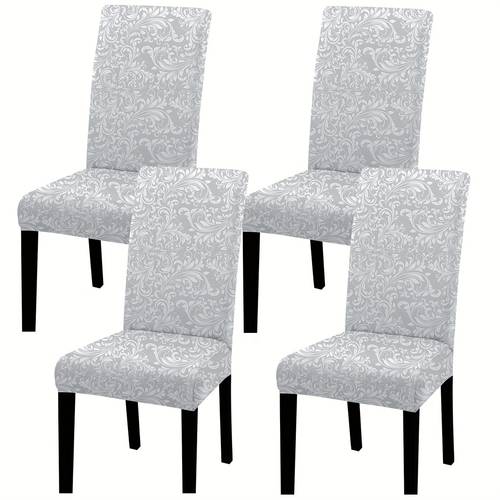 4 6 elegant silver gray tones imitation jacquard effect floral pattern and luxurious digital positioning printing chair cover removable and washable chair cover set soft and fit elastic seat cover suitable for restaurants kitchens