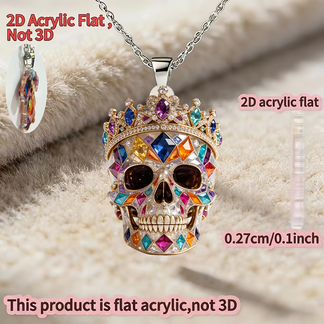 2D Flat Acrylic Skull Pattern Women's Pendant Necklace