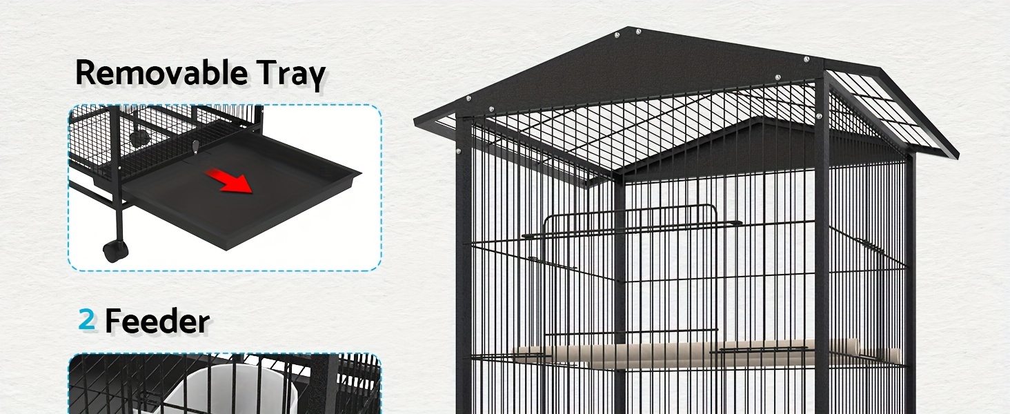   large metal bird cage with 2 perches rotatable wheels brake ideal for parrots budgies     antirust   waterproof tray 85 57cm Product details 1