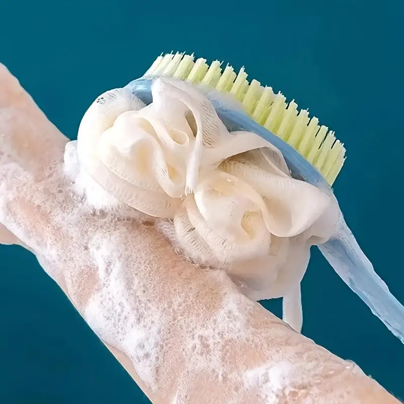 2 in 1 soft fiber long handle bath brush gentle exfoliating body scrubber dual purpose back scrubber and sponge tool japanese design Product details 0