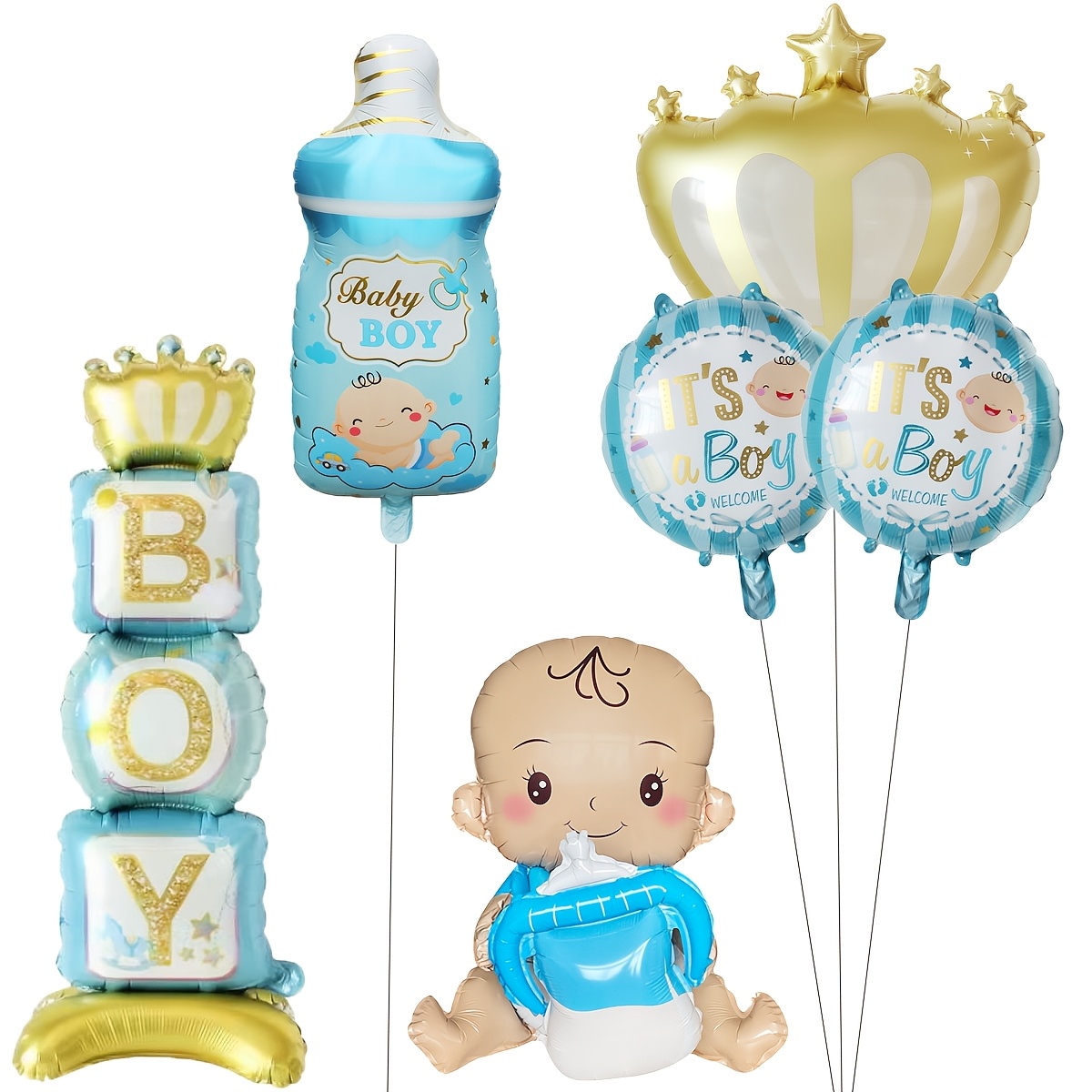 Image of 6pcs/set, Boy Girl Theme Shape Foil Balloons Set, Baby Shower Party Decorations, Gender Party Decorations, Birthday Party Decorations Kids For Christmas, Halloween