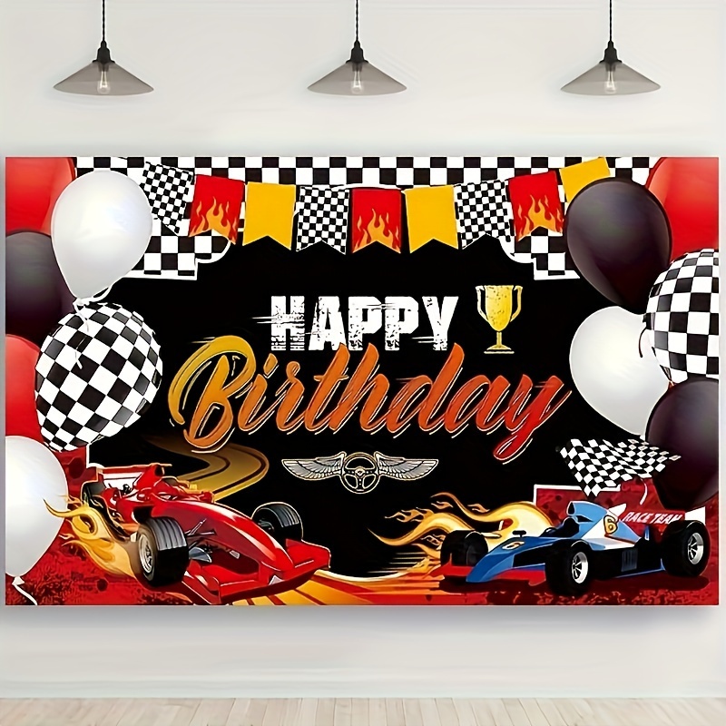 

1 Pc Car Racing Happy Birthday Backdrop (43.3 X 70.8 Inch) Car Themed Birthday Party Decorations Photo Background Racing Theme Party Supplies For Birthday Party Photography Decor