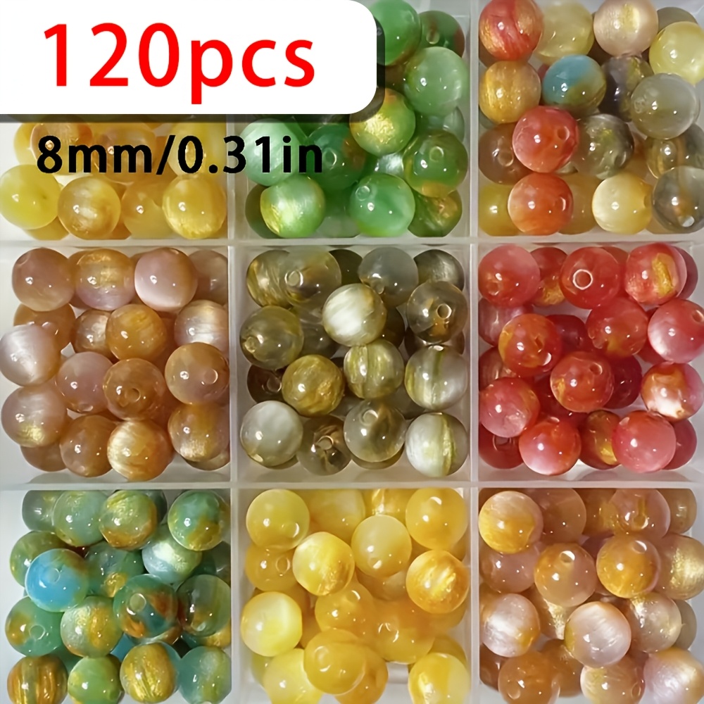 TEMU 120pcs Multicolor 8mm Vintage Oil Painting Resin Beads, Suitable For Making, Bracelets, Necklaces, Earrings, And Other Craft Materials And