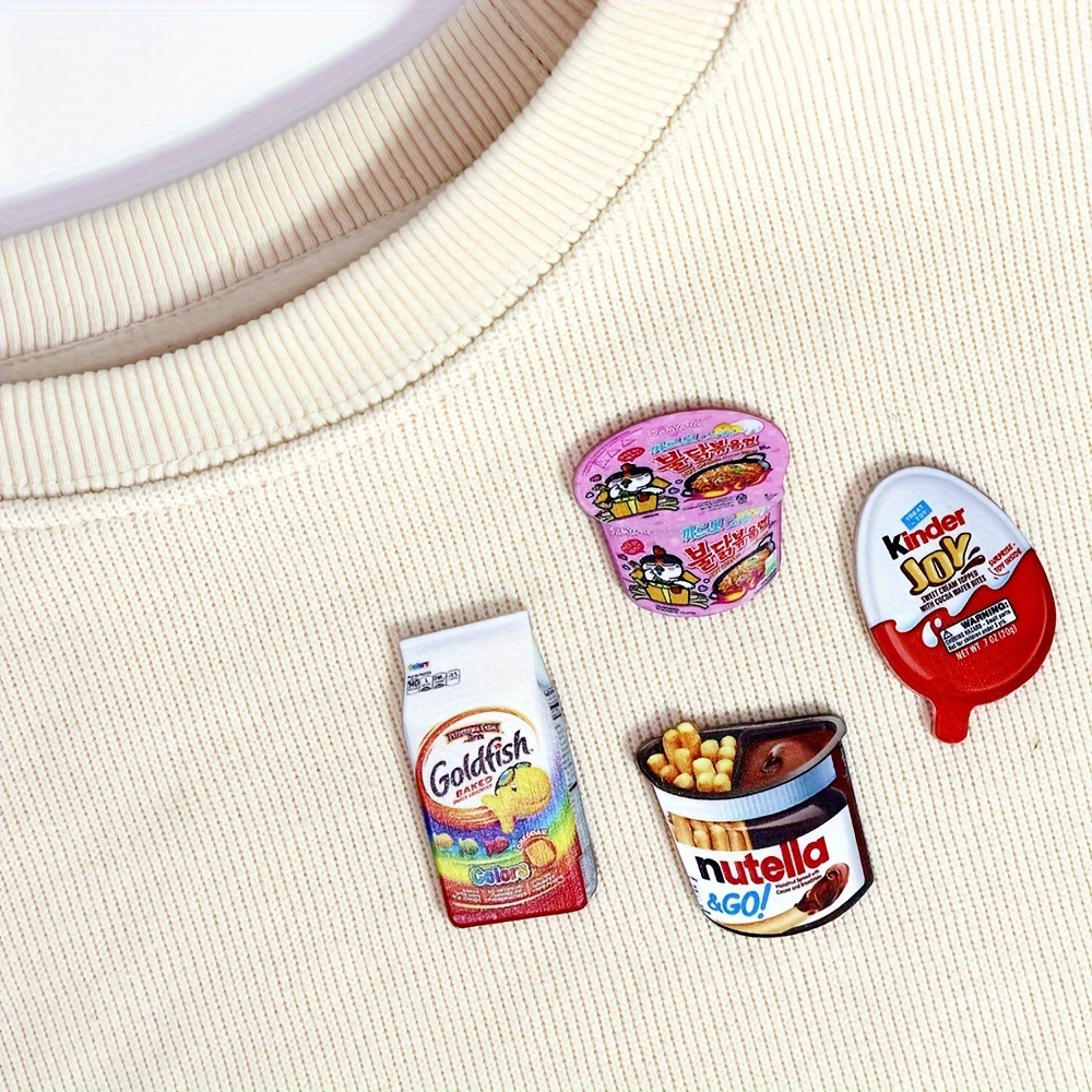 

2/4pcs Set Cute Snack Brooches - Funny Chocolate & Biscuit Designs, Acrylic Food Pins For Bags & Clothing Decor