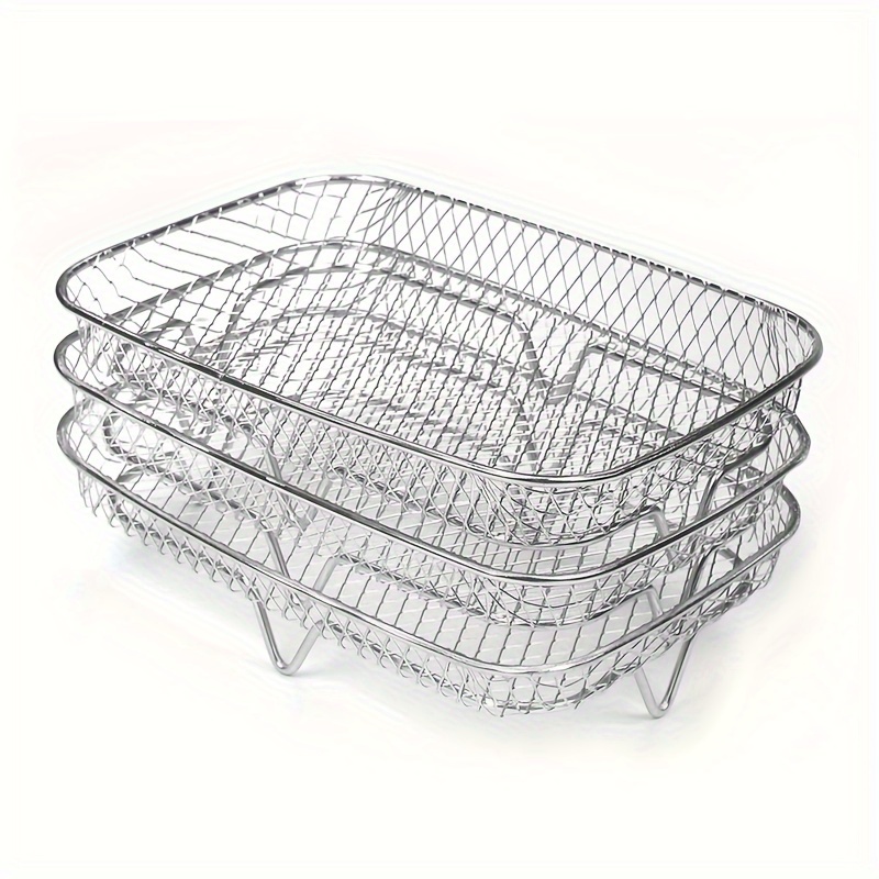 TEMU Set Of 3pcs Stainless Steel Air Fryer Grilling Rack Double Basket For Ninja, 3 Layer Dehydrator Barbecue Rectangular Air Fryer Rack, Air Fryer