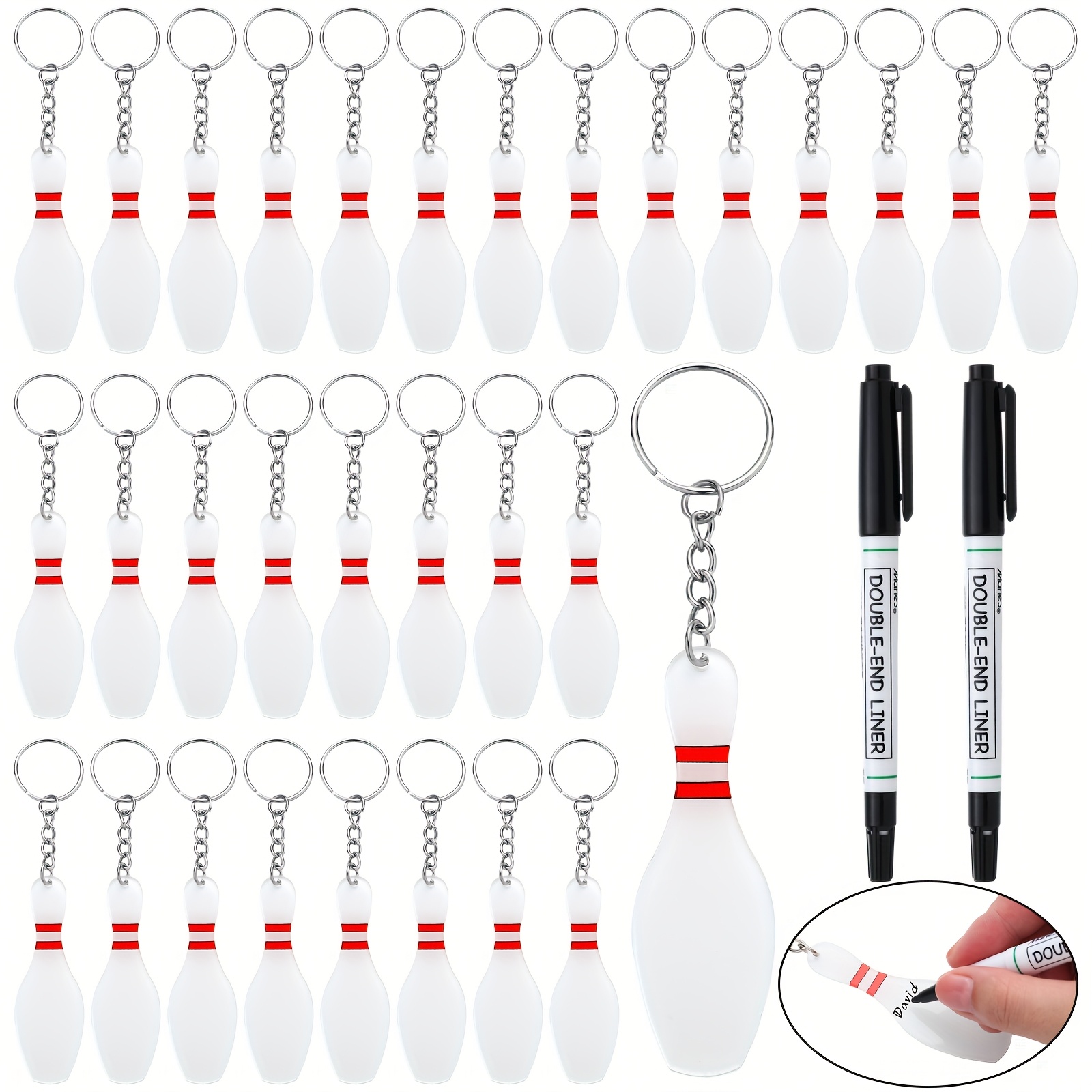 TEMU 36pcs Acrylic Bowling Pin Keychains Bowling Party Favors Carnival Gifts Bowling Party Bag Gift Fillers Sports Souvenir With Marker For Diy