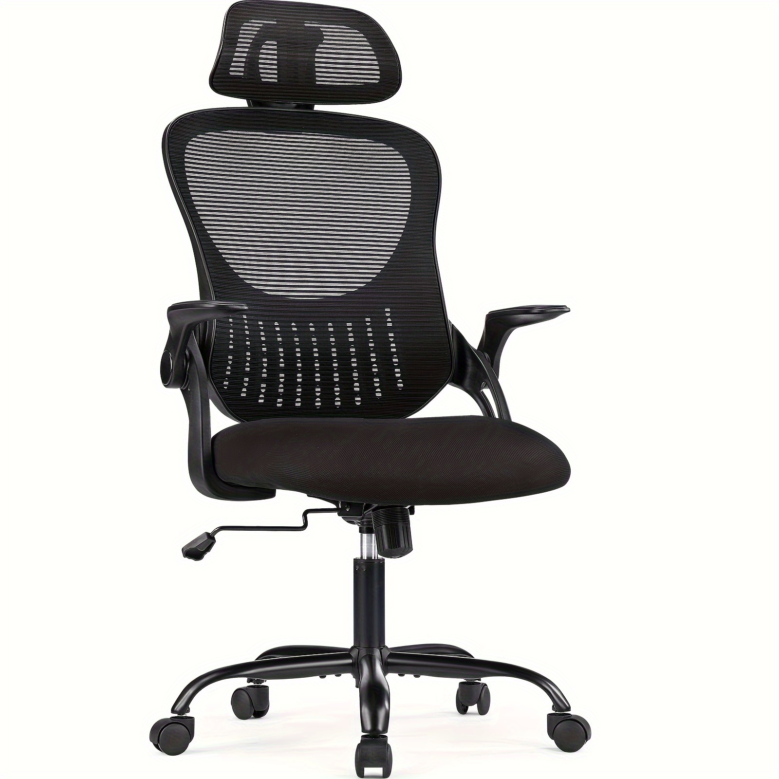 

Ergonomic Office Desk Computer Chair, High Back Comfy Swivel Home Gaming Mesh Chairs With Wheels, Adjustable Headrest, Comfortable Lumbar Support, Flip-up Arms, 144° Tilt For Bedroom, Study
