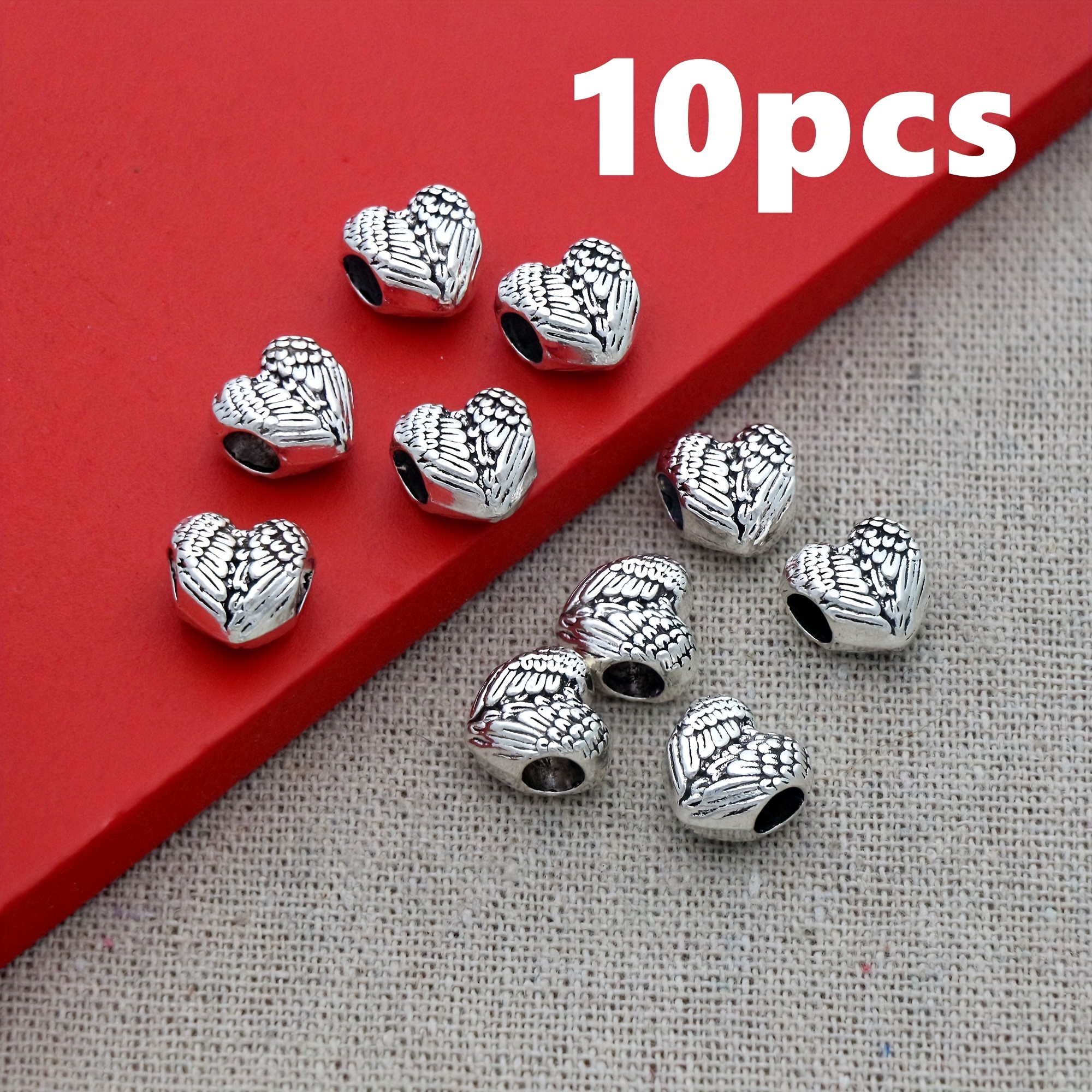 Lzsilver 10pcs Wing Beads Y2k Punk Style 12x12mm Antique Silvery Alloy Large Hole Bead For Necklace Keychain Earrings Bulk Craft Supplies For Jewelry Making L350