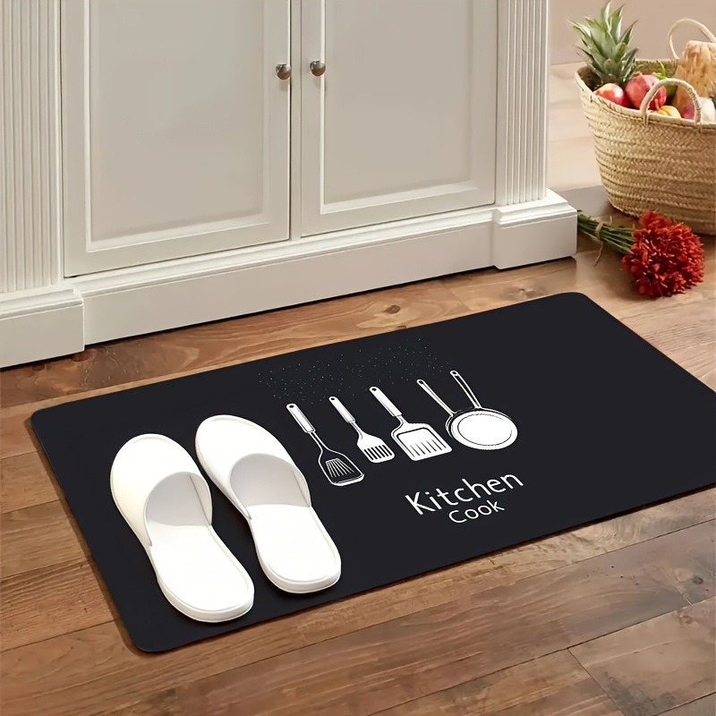TEMU 1pc Modern Black And White Tableware Mat Suitable, Dining Room, Porch - Non-slip Plastic Backing, Machine Washable Thick With Tableware Pattern,