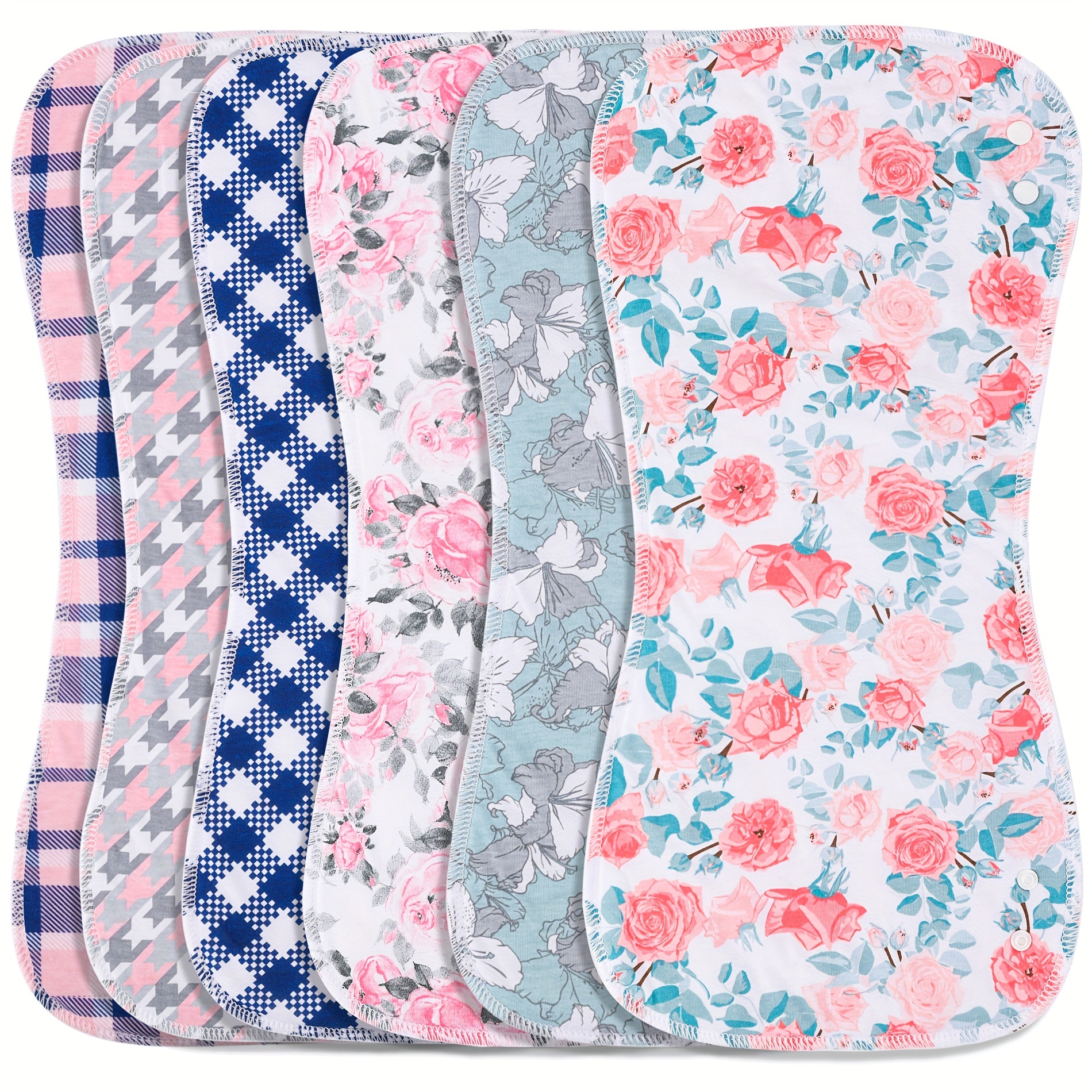 TEMU Baby Burp Cloths With Snap Large Size 3-layers Thicken Super Absorbent And Soft Baby Spit Up Burping Rags Baby Burp Cloth Set For Girls 6 Pack