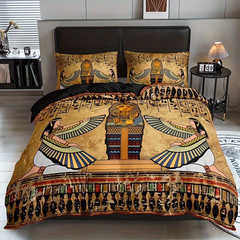 

3pcs Ancient Egyptian Art Duvet Cover Set (1 Duvet Cover + 2 Pillowcase Without Pillow Insert), Soft And Breathable Hd Printing Bedding Set For Home Dormitory