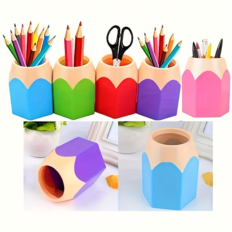 

5-piece Vibrant Pencil-shaped Desk Organizer Set - Space-saving, Cute Cartoon Design For School, Home Office & Classroom Decor Desk Decor Small Desk