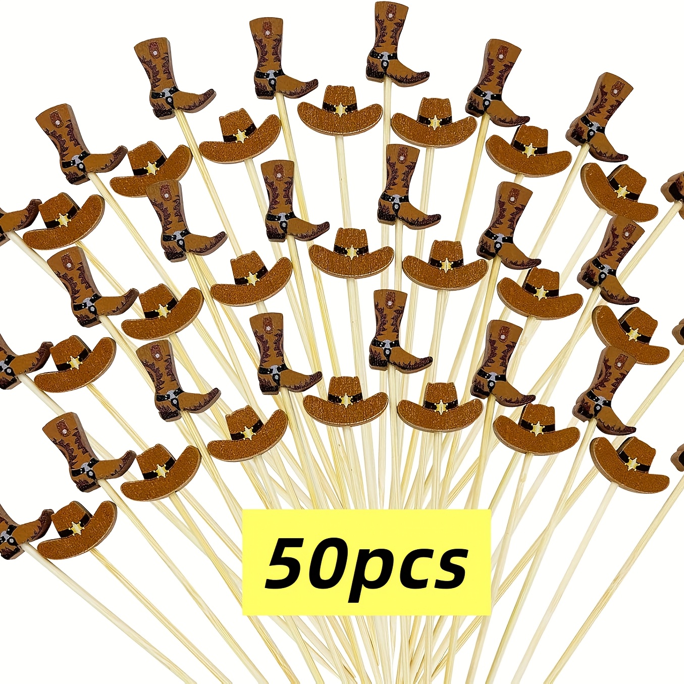 Image of 50/100pcs Cowboy Picks,4.7 Inch Cowboy Toothpicks Cowboy Cupcake Toppers Cowboy Hats Boots Cupcake Picks Wild Picks For Western Theme Party Decorations