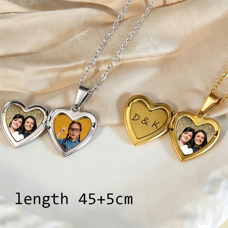 Custom Heart-Shaped Photo Engraving Necklace in Titanium Steel