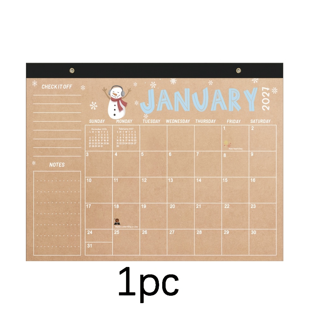 TEMU 1/2pcs 2027-2028 Wall Calendar - 18 Month Calendar Runs From 2027 To 2028, 12" X 17", Task Planner Tear-off Sheet, Desk Notepad For Work And