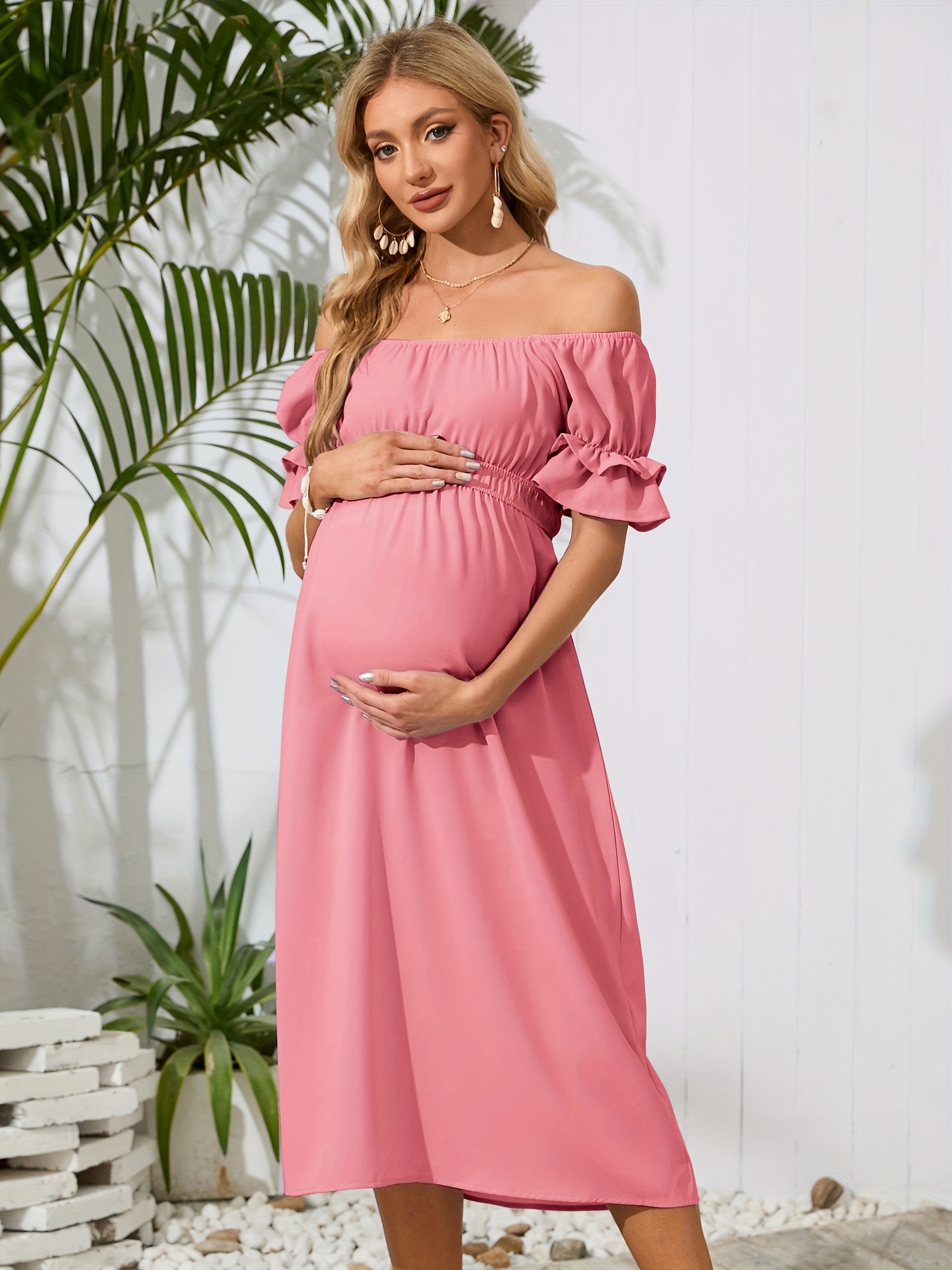 baby shower dress flowy Elegant Orange Net Maternity Gown for Photoshoots main image 1