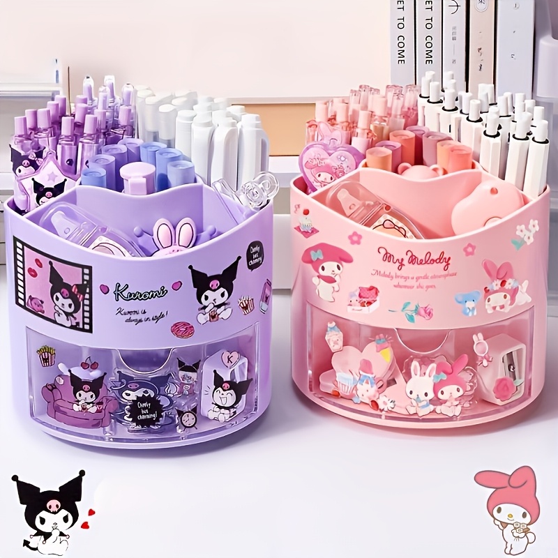 

For Hello Kitty Pencil Holder, Multi-compartment Desk Organizer, Plastic Pen Storage, With Diy Sticker Decals, For Stationery And Gifts, Licensed Office Accessories