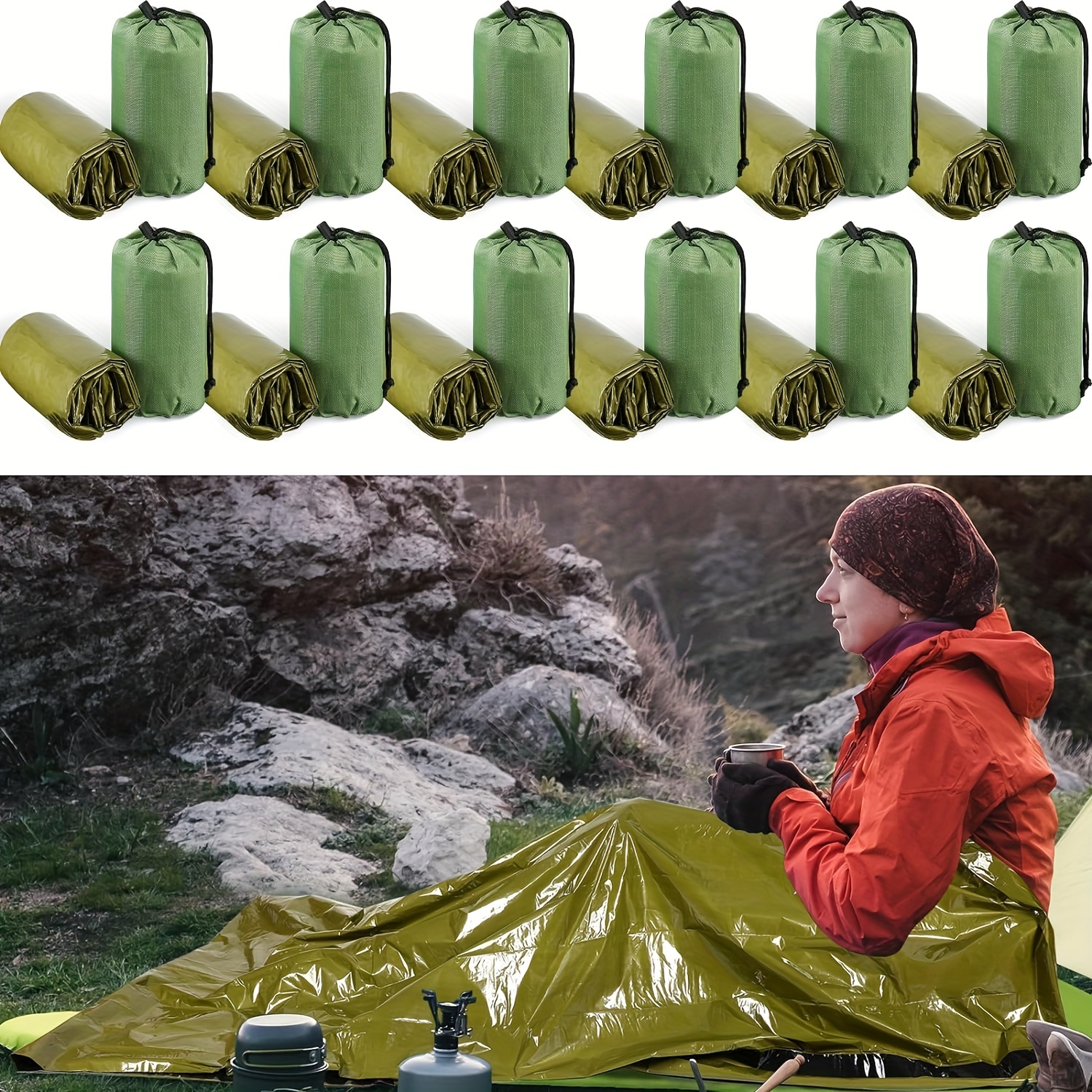 

12-pack Emergency Sleeping Bags, Portable Survival Shelters, Waterproof Lightweight Shelters For Homeless, Camping, Hiking, Outdoor Exploration - Fabric, No Insulation