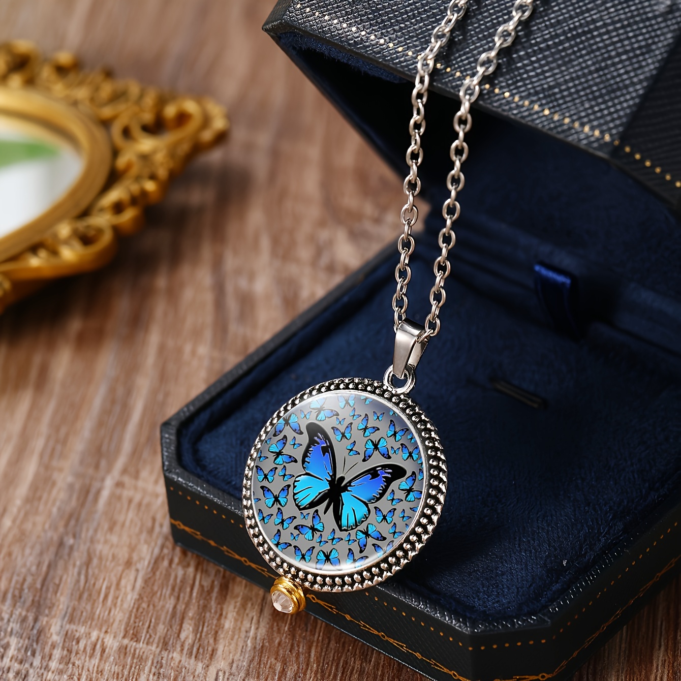 3pcs Elegant Blue Butterfly Pattern Necklace and Earrings Set