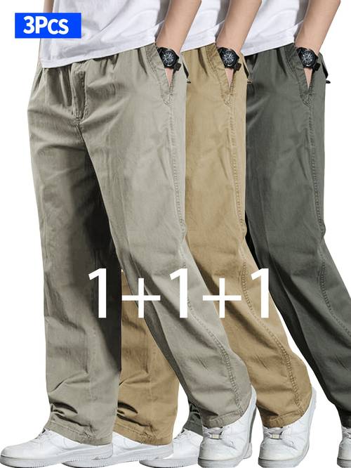 3pcs mens outdoor casual pants pants solid color loose and versatile 5 colors light and comfortable suitable for daily casual wear of middle aged and elderly people spring and autumn style elastic waist