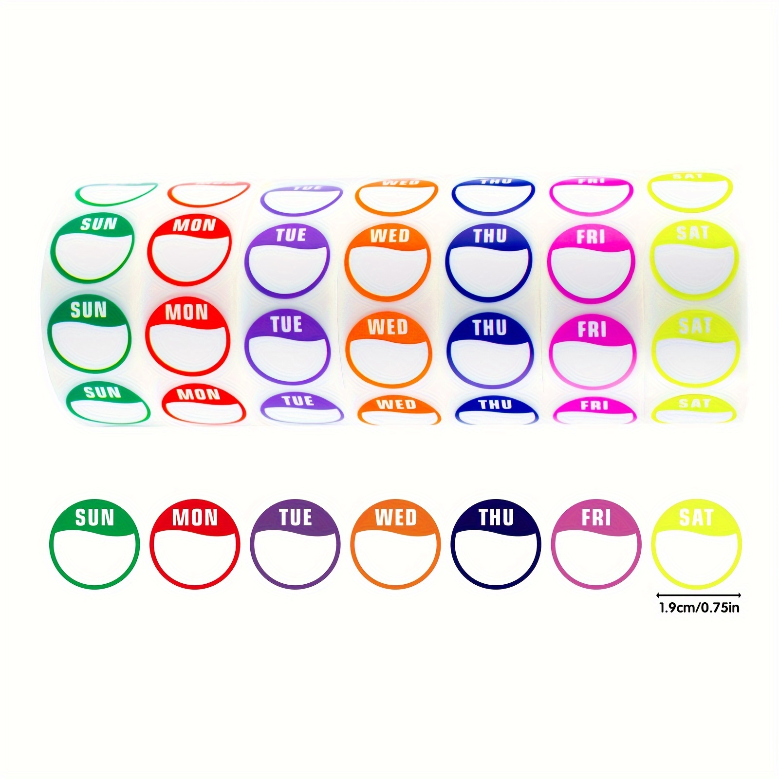 TEMU 1.9cm/0.75in Time And Date Marking Labels, 500 Stickers Per Roll, 3500 Removable Stickers In A Set Of Rolls For A 7-day Cycle, Self-adhesive