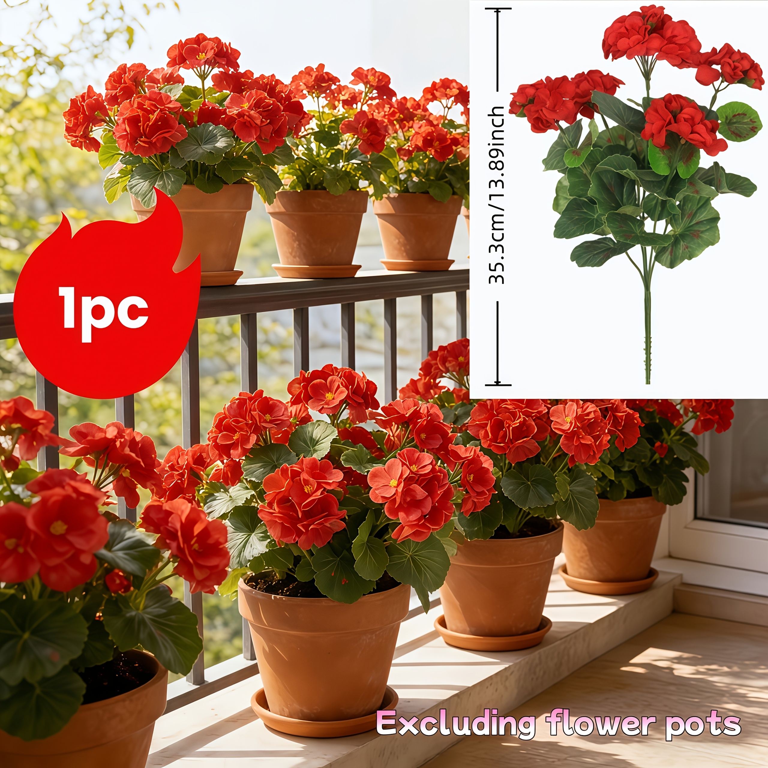 1pc Artificial Red Geranium, For Decorating Gardens, Courtyards, , Windowsills, And Indoor/outdoor Home Decor
