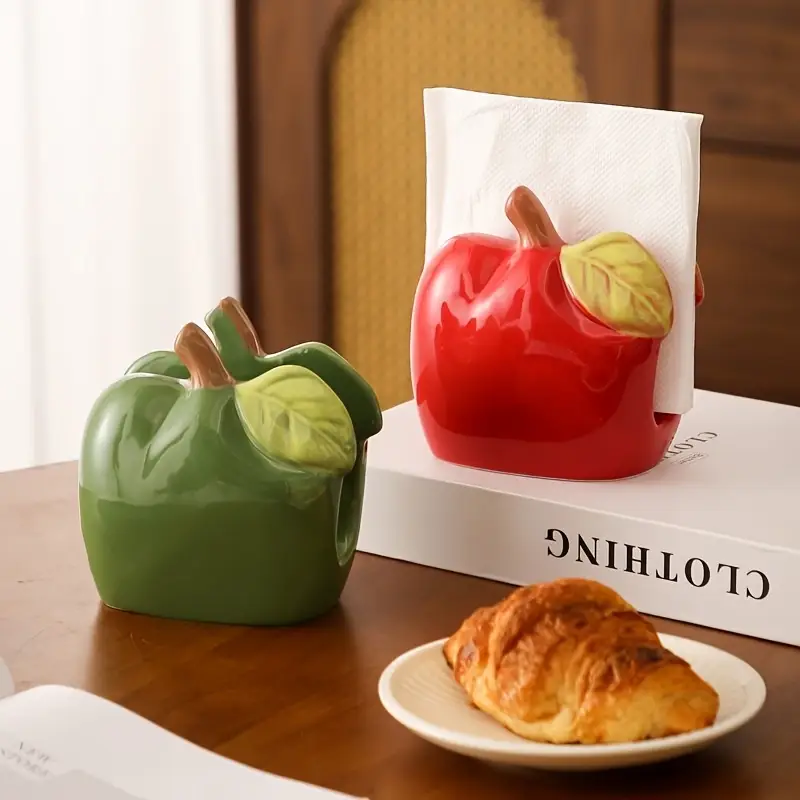 1pc ceramic shaped tissue box holder cute quirky red or green design with leaf accents oil rubbed durable rectangular home decor for living room kitchen office bathroom decor kitchen accessory design decorative ceramic office accessory fun accent handcrafted novelty accessory interior designers Product details 1