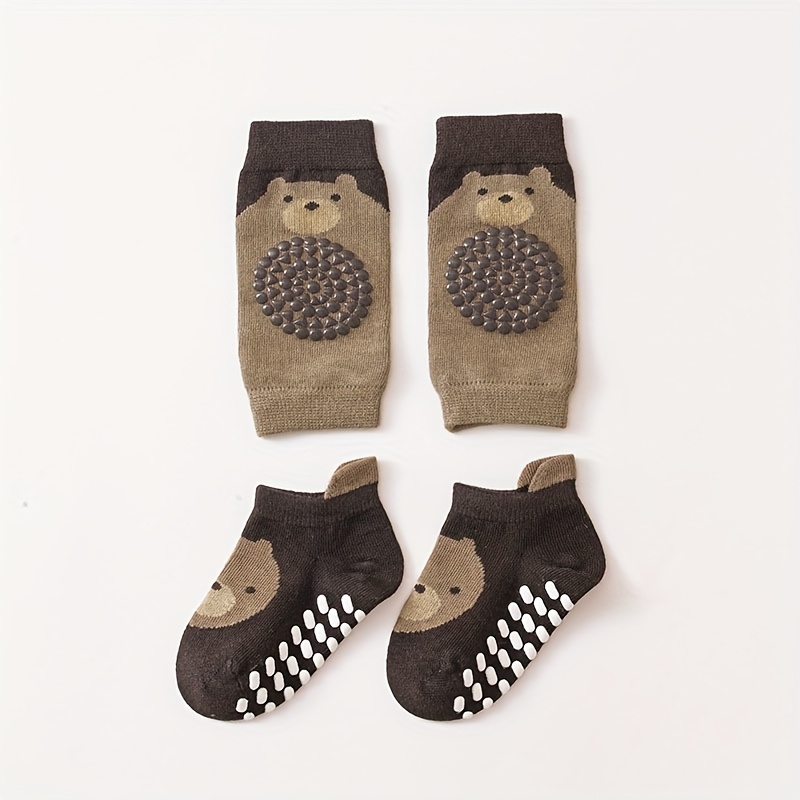 E-shop 1 Set Babysocken und Kniepolster Cartoon Tier Fuchs Bär Muster Jungen Mädchen Anti-Rutsch Socken für Kinder, die lernen, zu gehen, Bodensocken
