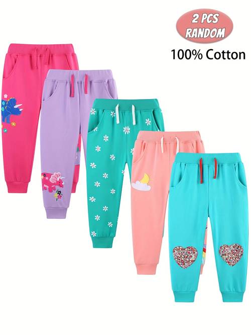 random 2pcs autumn casual girls trousers comfortable girls trousers fashion embroidered pattern outdoor jogging pants suitable for outdoor sports